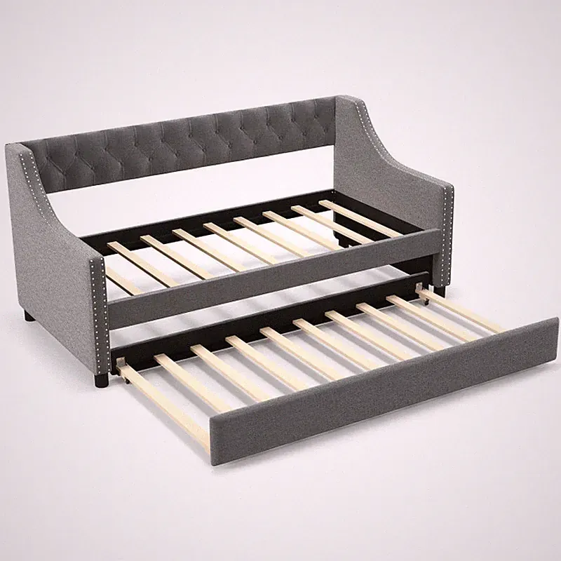 Twin Size Daybed with Trundle Sofa Bed with Curved Armrests and Backrest