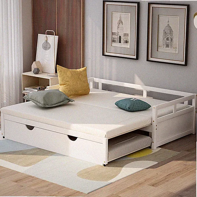 Twin Size Daybed Wood Bed Frame Sofa Bed with Trundle Bed White/Gray/Espresso