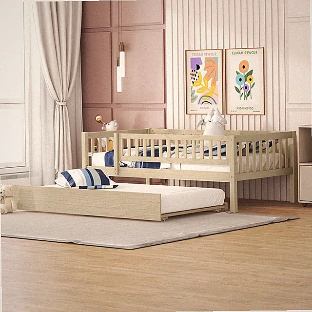 Twin Size Daybed Wood Bed Frame Sofa Bed w/ Trundle White/Gray/Walnut/Natural