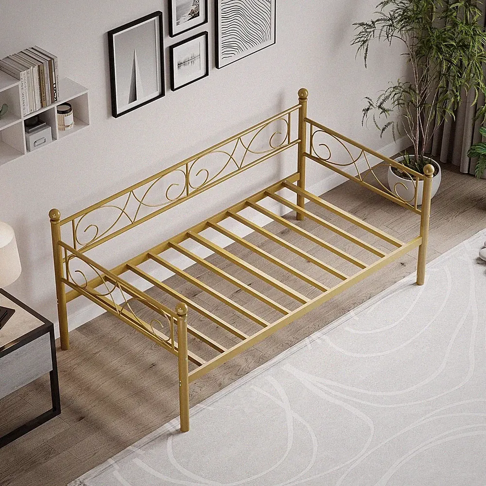 Twin Size Daybeds Frame W/ Heavy Dutys Metal Slats Gold Sofa Bed Living Room