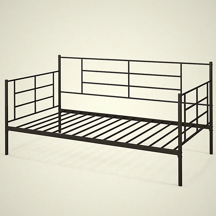Twin Size Metal Daybed Sofa Bed Frame Heavy Duty Platform W/ Armrests & Backrest