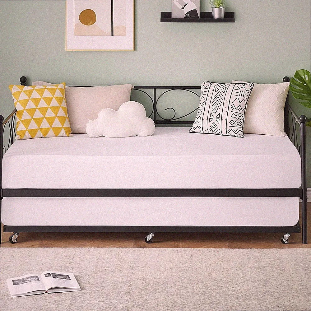 Twin Size Metal Daybed with Trundle ,Modern Sofa Bed Heavy Duty Daybed Bedroom