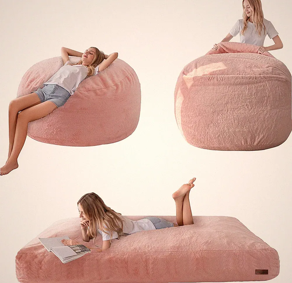 Twin Size Pink Bean Bag Chair Bed for Adults Convertible Sofa Couch Mattress Foa
