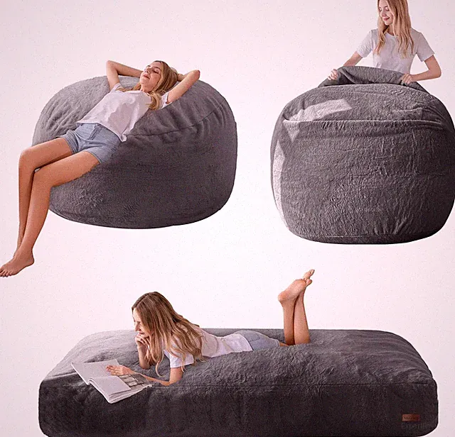 Twin Size Pink Bean grey Chair Bed for Adults Convertible Sofa Couch Mattress Fo