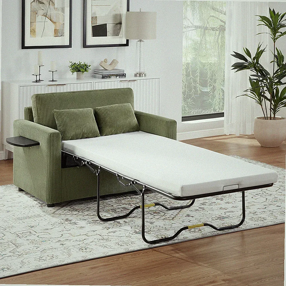 Twin Size Sofa Bed 47.2" Sleeper Sofa Loveseat Sofa with a Foldable Mattress,a