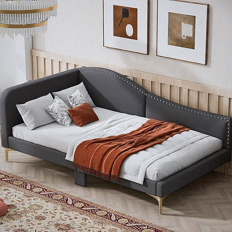 Twin Size Upholstered Daybed with Headboard & Armrest Linen Sofa Bed Frames