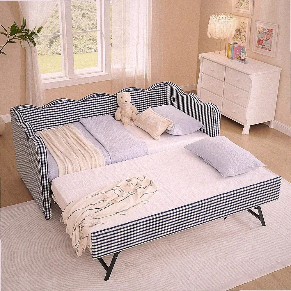 Twin Size Upholstery Daybed with Trundle Twin to King Design Sofa Bed with Usb