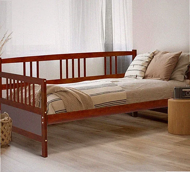 Twin Wooden Daybed Frame - Modern Sofa Bed for Any Space (Cherry)