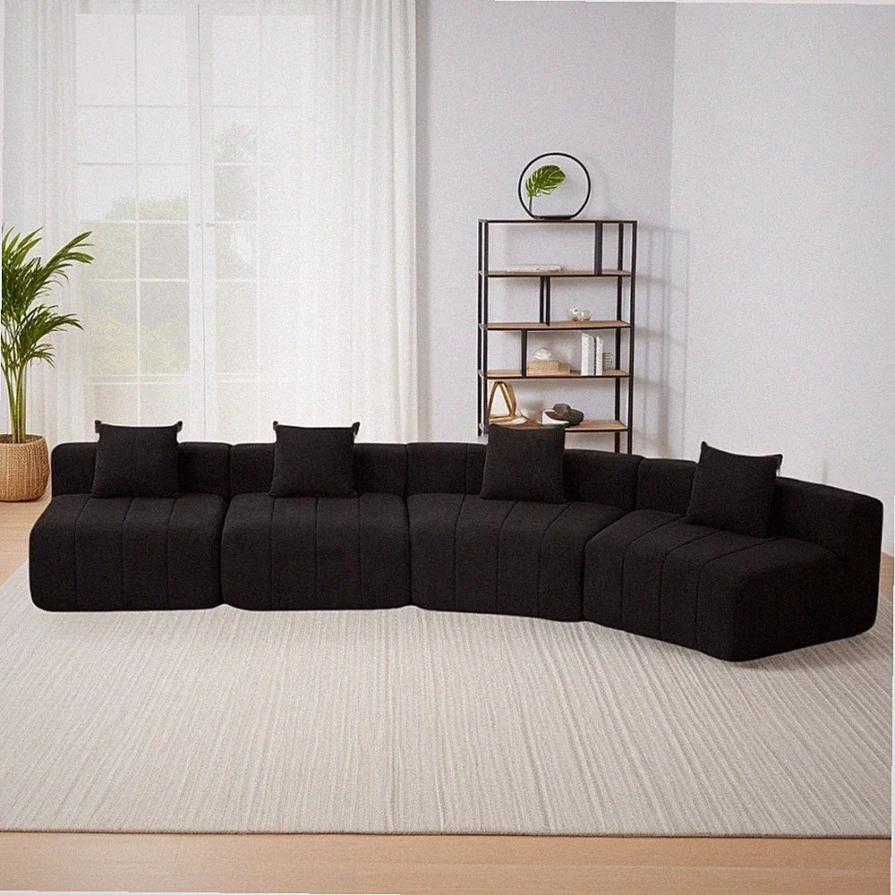 Two curved seats and two single seats,Chenille curved sectional sofa w/4 pillows