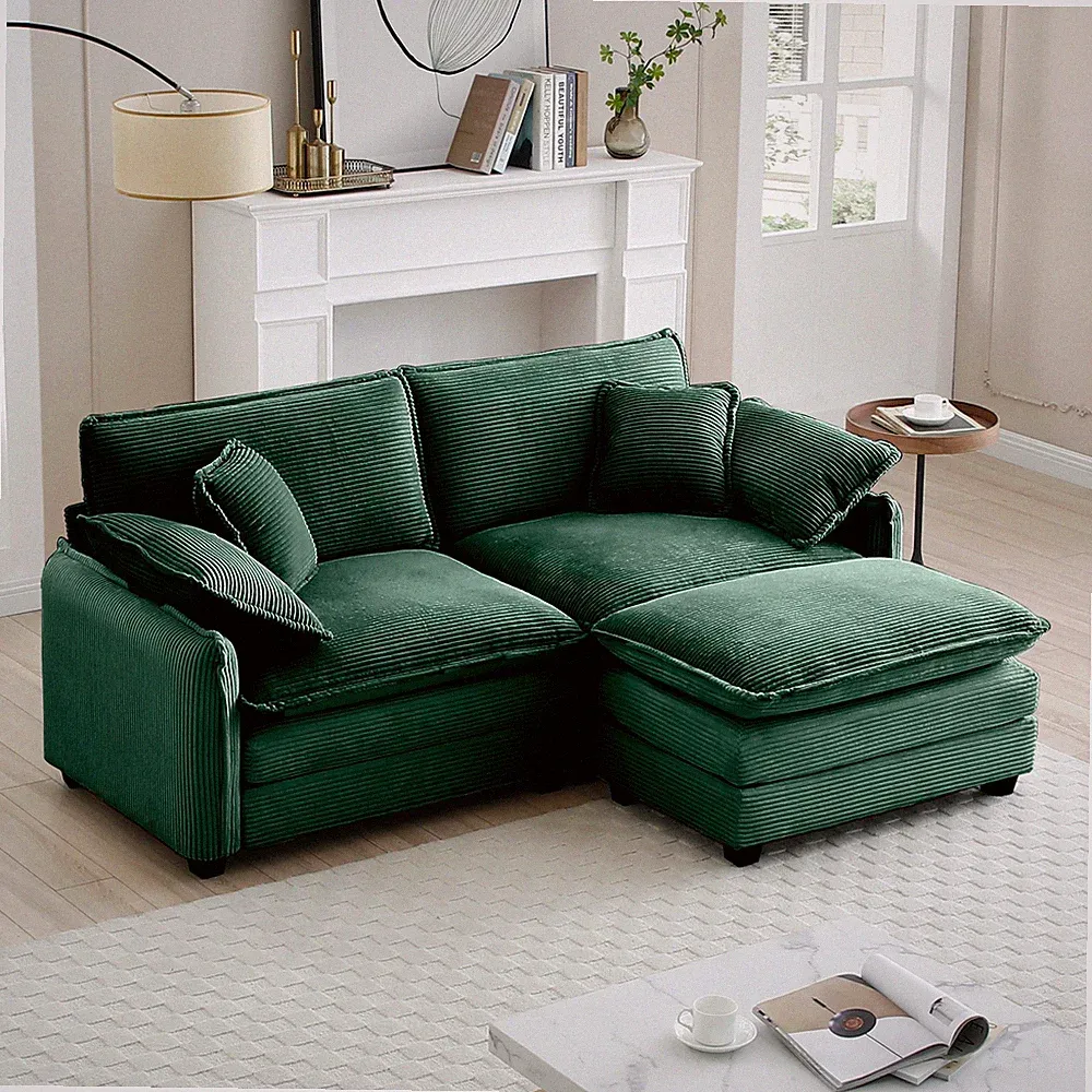 Two-Seater Sofa w/One Footrest,L-Shaped 2-Seater Sofa w/Ottoman for Small Livin