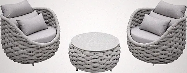 TWT 3 Piece Grey Outdoor Patio Bistro Set | Rope Woven No Assembly Required