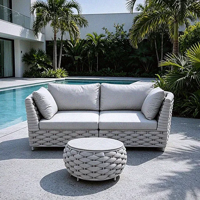 TWT 3 Piece Outdoor Patio Furniture Set Rope Weave Sofa Water Repellent
