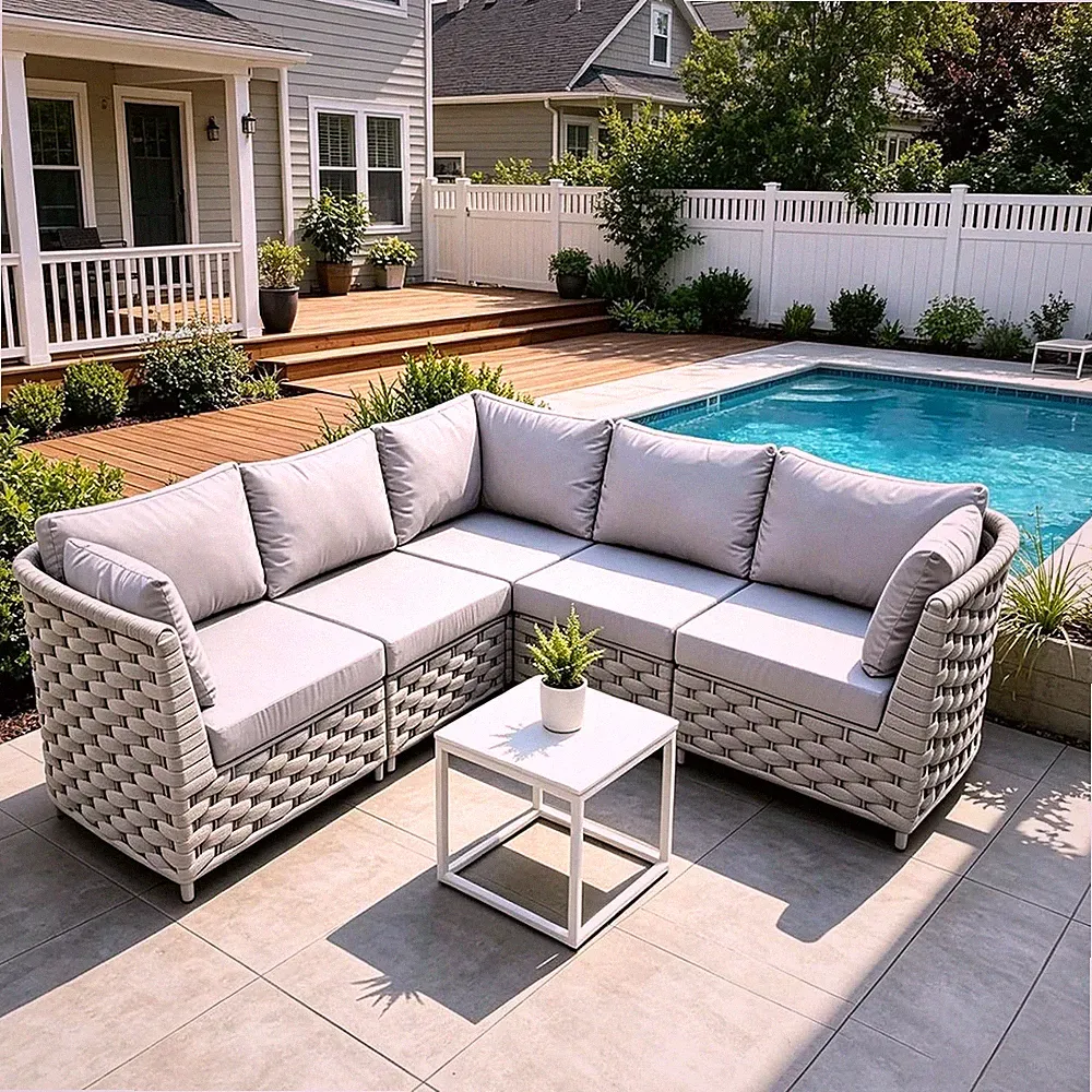 TWT 5 Piece 5 Seater Modular Outdoor Sectional Woven Rope Sofa Set Water