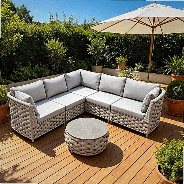 TWT 6-Piece Modular Outdoor Sectional Sofa 5-Seater Woven Rope Patio Set