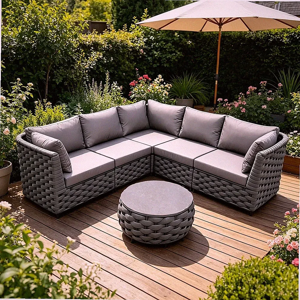 TWT 6 Piece Modular Outdoor Sectional Sofa 5 Seater Woven Rope Patio Set with