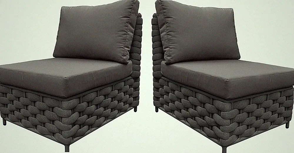TWT Dark Gray Modular Outdoor Sofa Set 2 Armless Woven Rope Patio Sectional