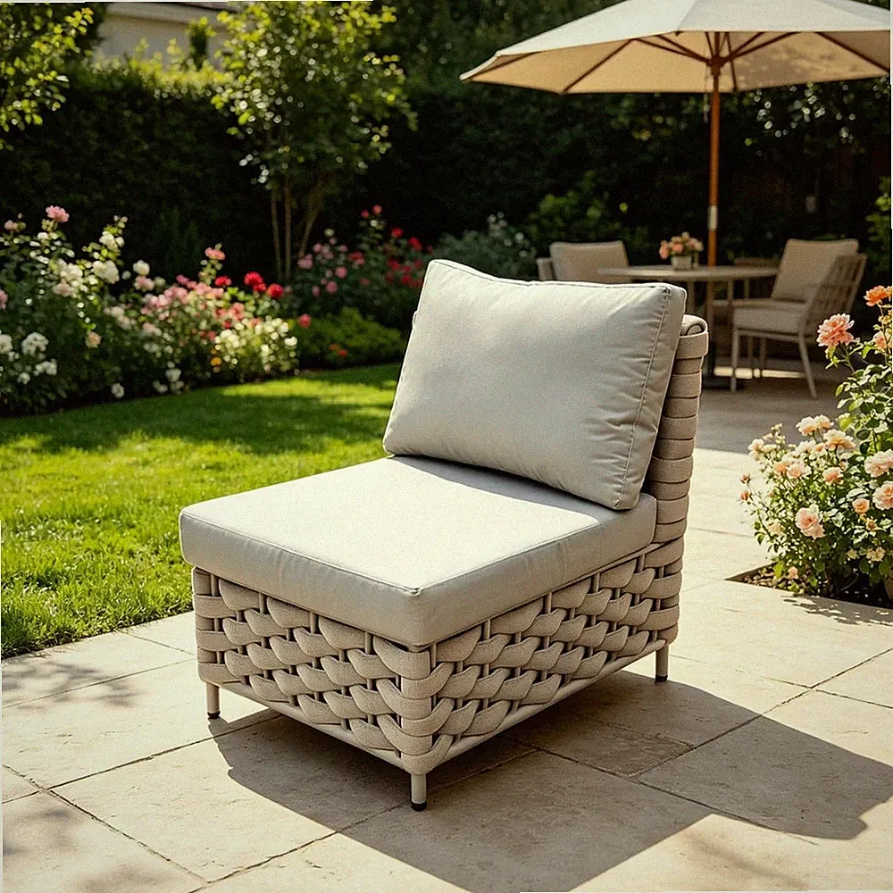 TWT Khaki Gray Single Seat Outdoor Sectional Sofa Woven Rope Frame Soft