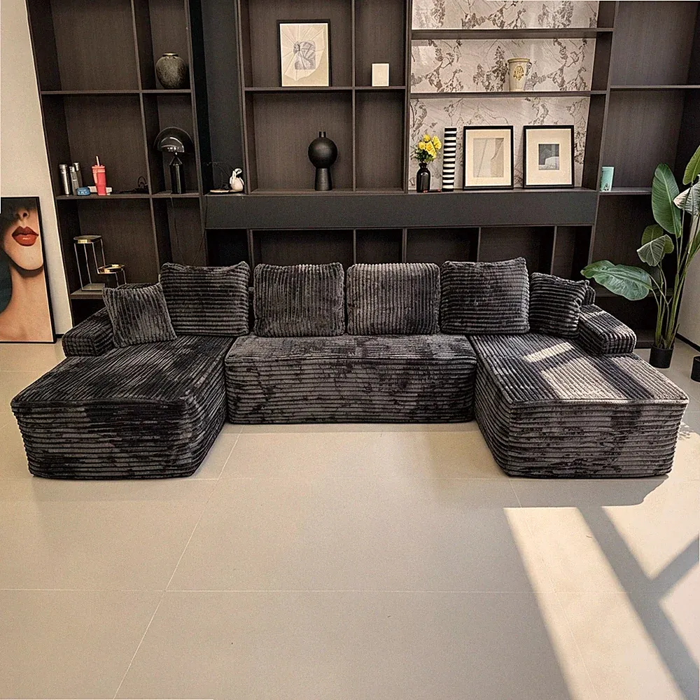 U-Shape Cloud Sectional Sofa 131" Gray Modular Couch No Assembly