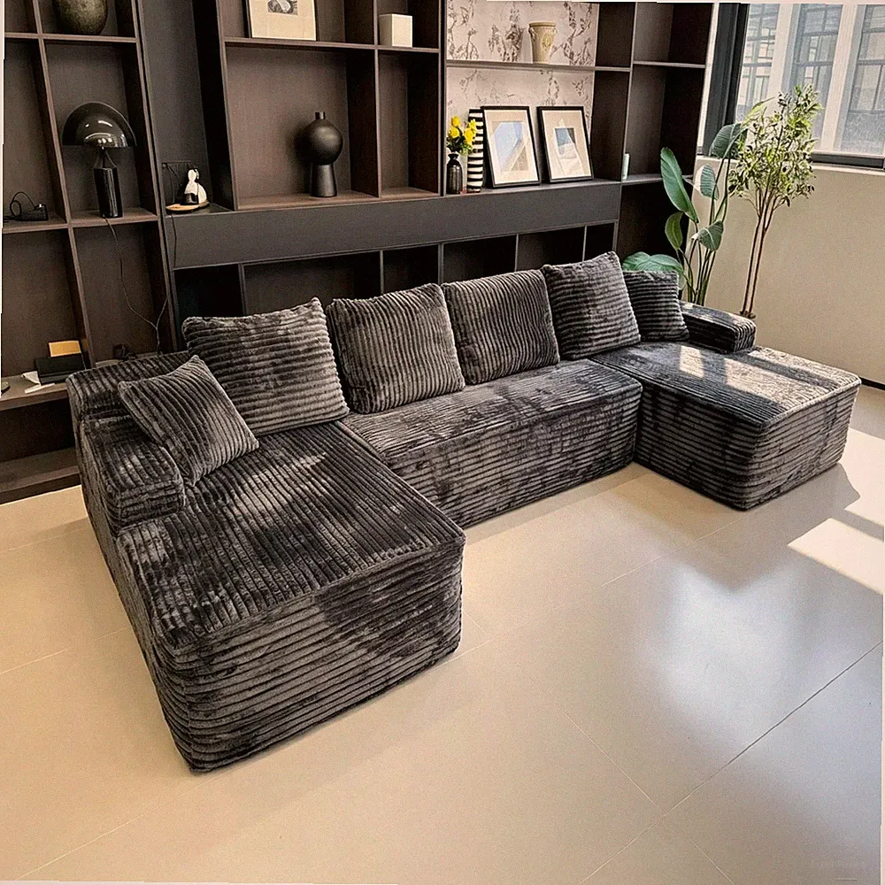 U-Shape Cloud Sectional Sofa 131" Gray Modular Couch No Assembly