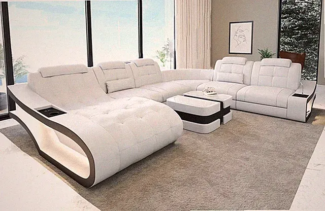U-shape Leather Sectional LED Sofa