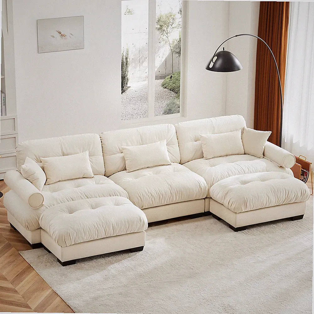 U Shape Modular Sectional Sofa Couch with Two Movable Ottomans, Modern 3 Seat