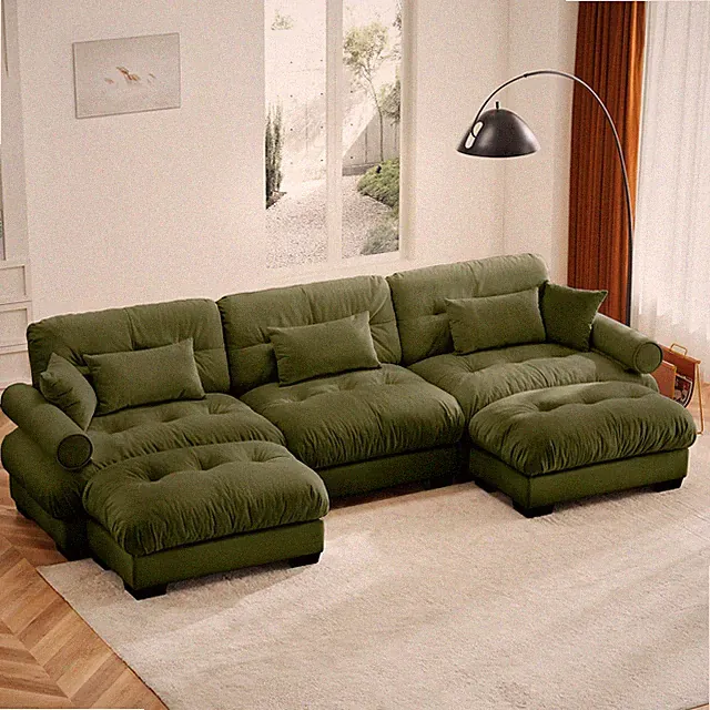 U Shape Modular Sectional Sofa Couch with Two Movable Ottomans, Modern 3 Seat Co