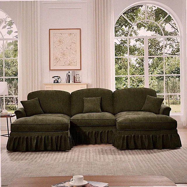 U-Shape Modular Sectional Sofa with Chenille Fabric & Removable Ottomans