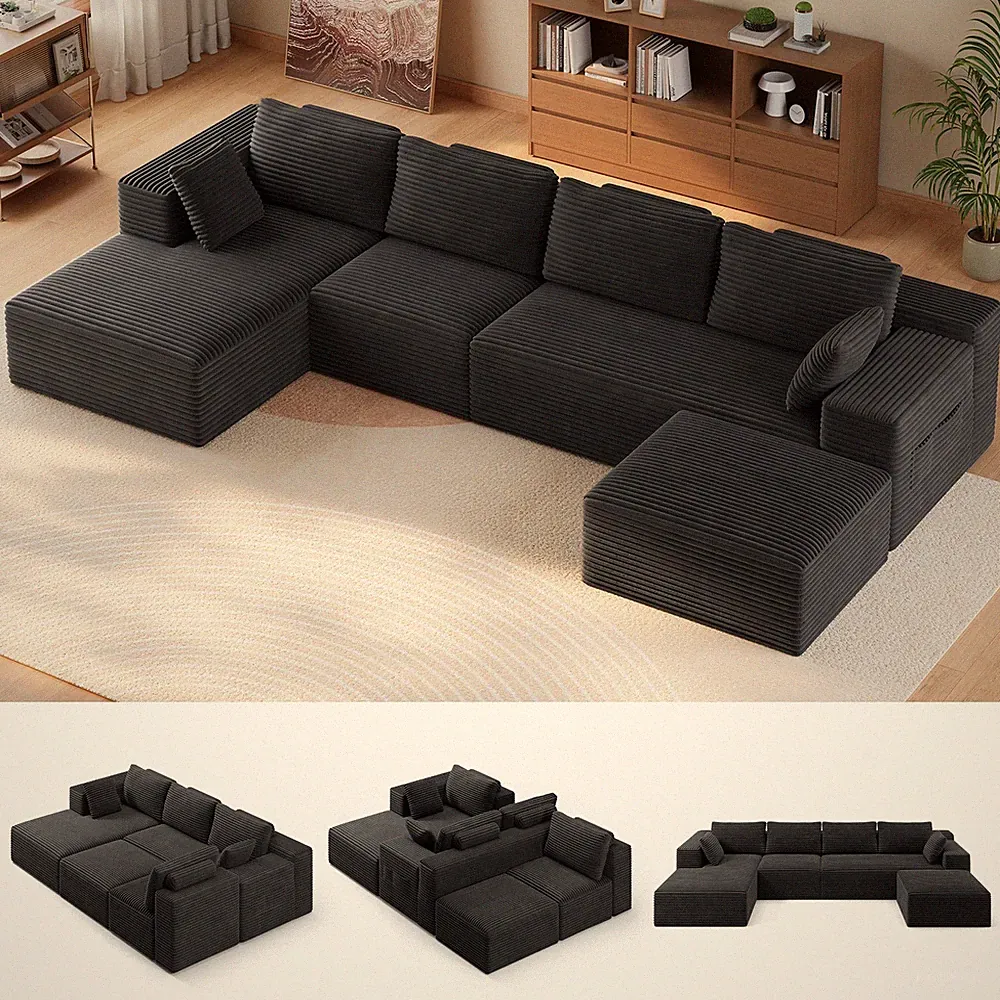 U-Shape Sectional Sofa, 135'' Modular Sectional Couch with Chaise Lounge