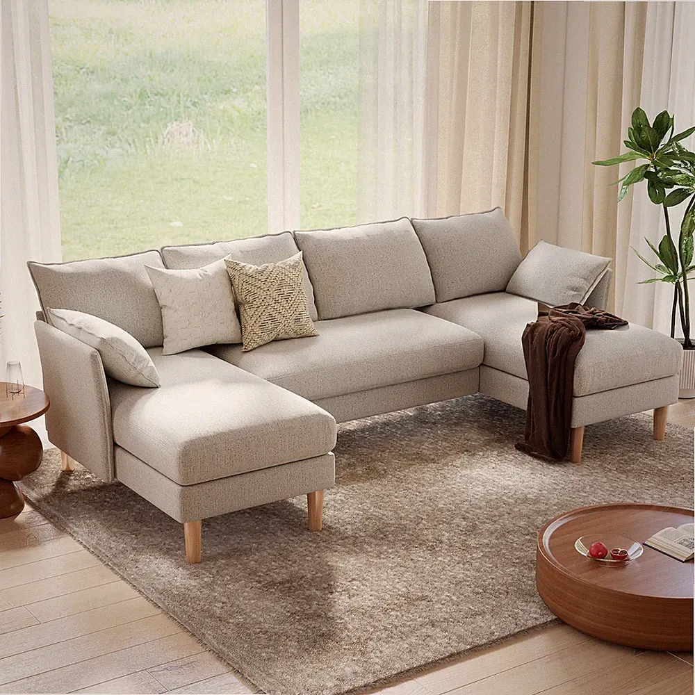 U-Shape Sectional Sofa Chaise Chenille Modern Couch High Legs Living Room Gray