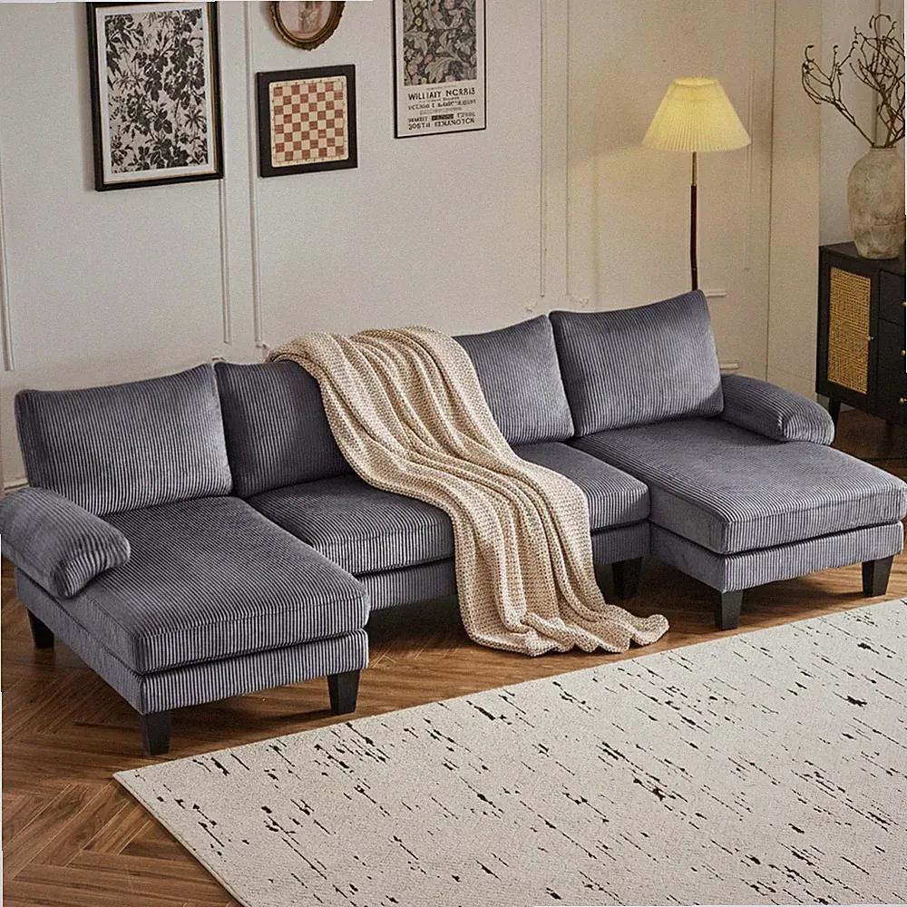 U-Shape Sectional Sofa Couch 111" Modern 4-Seat Sofa for Living Room Corduroy