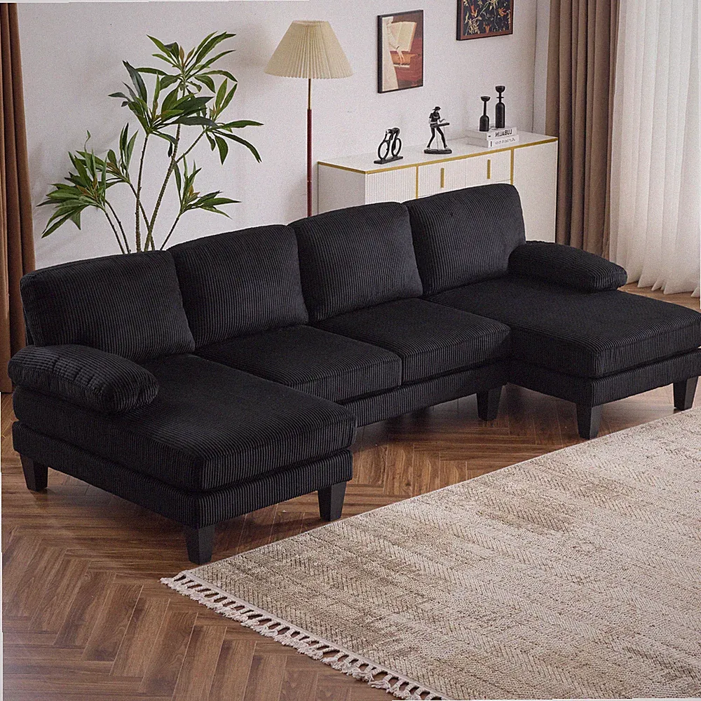 U-Shape Sectional Sofa Couch 111" Modern 4-Seat Sofa W/ Chaises Corduroy Fabric