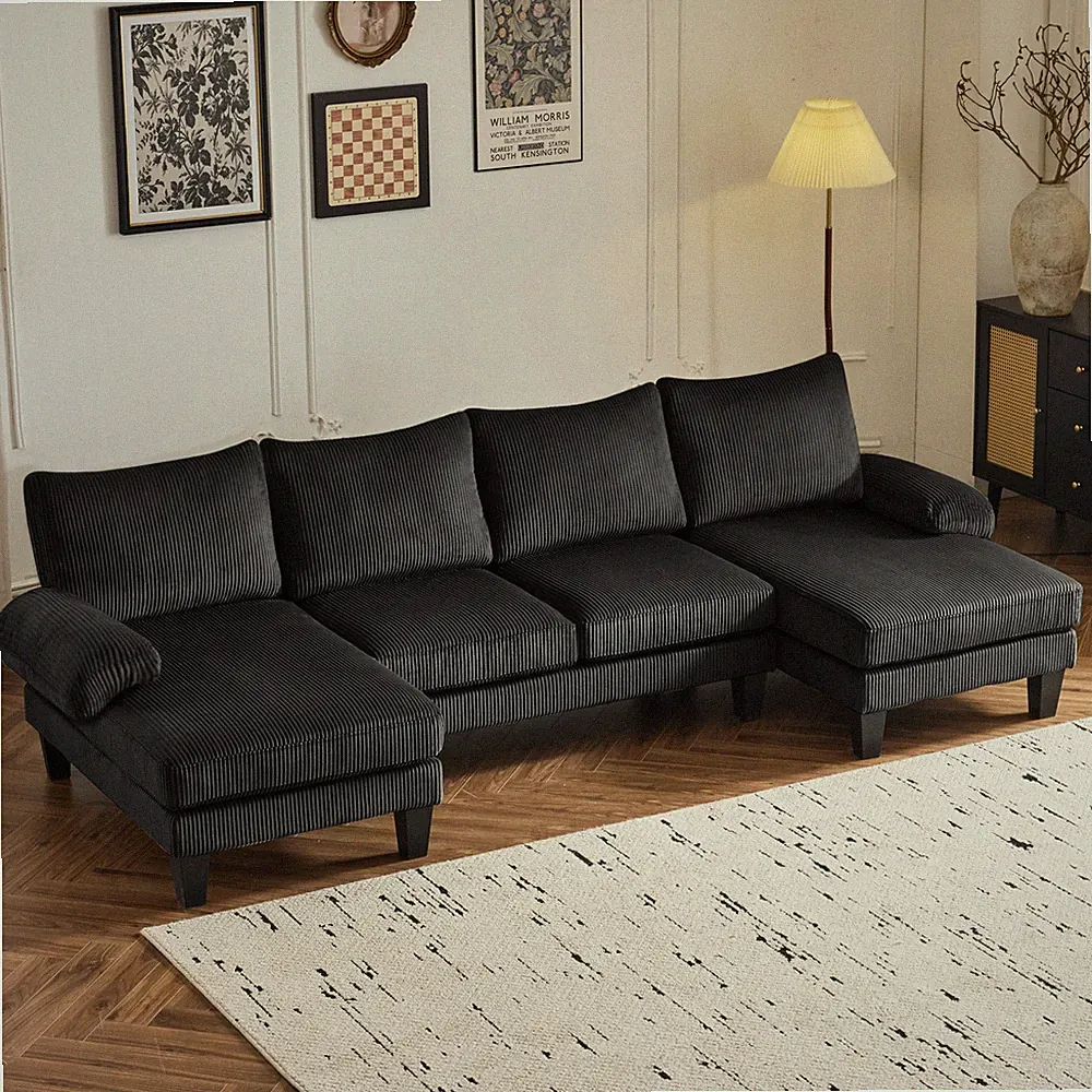 U-Shape Sectional Sofa Couch 111" Modern 4-Seat Sofa with Chaises Chenille