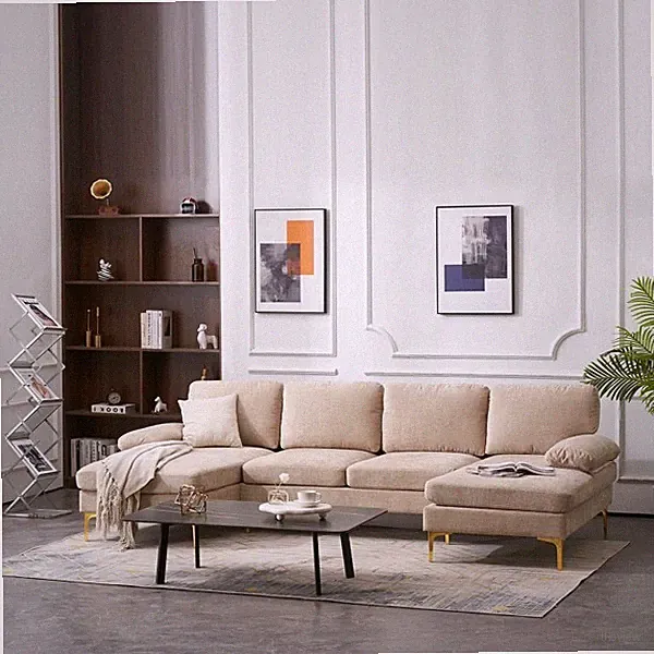 U-shaped 4-Seat Indoor Modular Sofa Luxury Durable Chenille Fabric Camel New