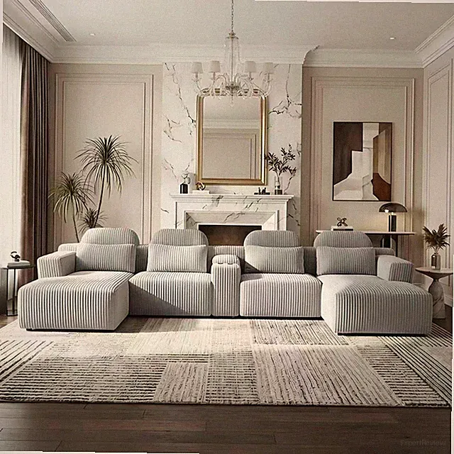 U-Shaped 6-Seater Modular Sofa with Chaise & Cup Holders, 145.7"