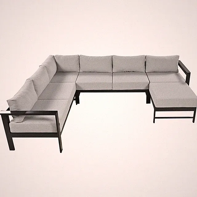 U-Shaped Aluminum Outdoor Sofa Set 6 Person Garden Patio Sectional Black