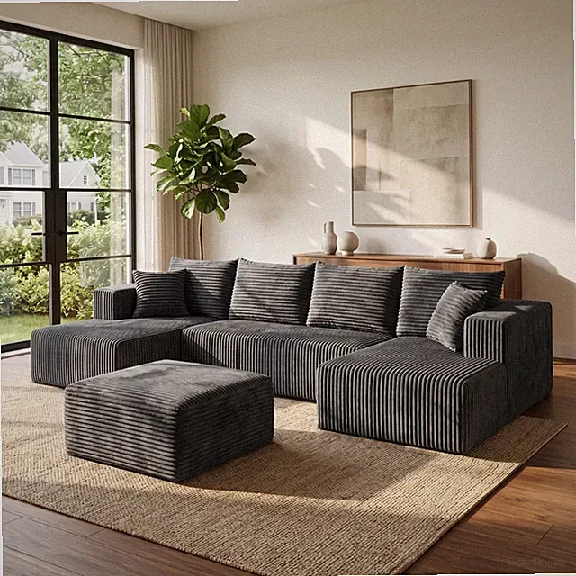 U-Shaped Boneless Couch Sectional Cloud Sofa With Removable Ottoman Floor Sofa