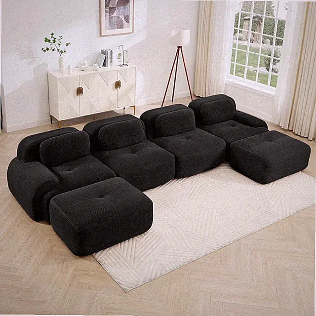 U-Shaped Boneless Modular Sectional Sofa No Assembly Required Black