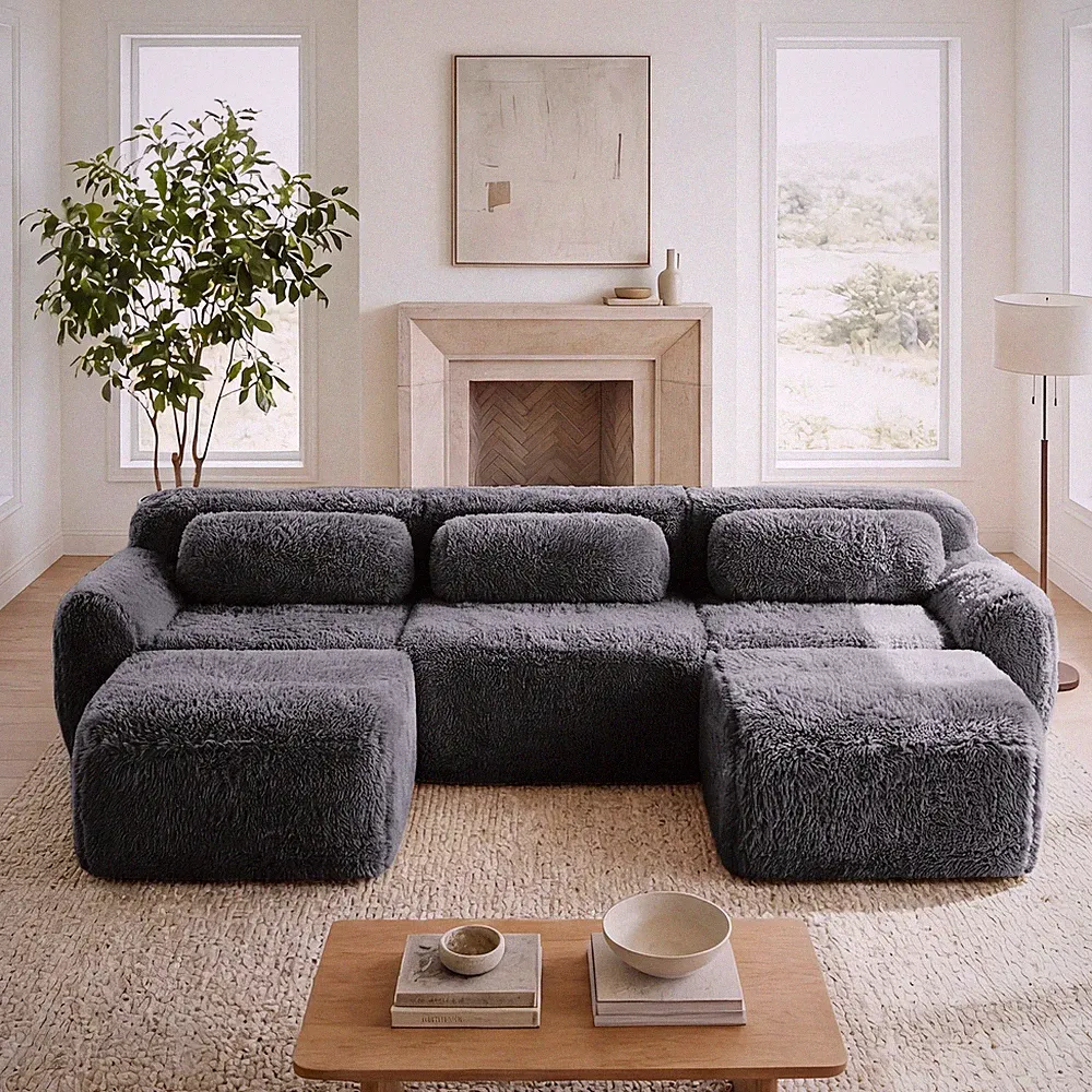 U-shaped Boneless Sofa 32D High Density Sponge Bottom Anti-Slip Design w/Chais