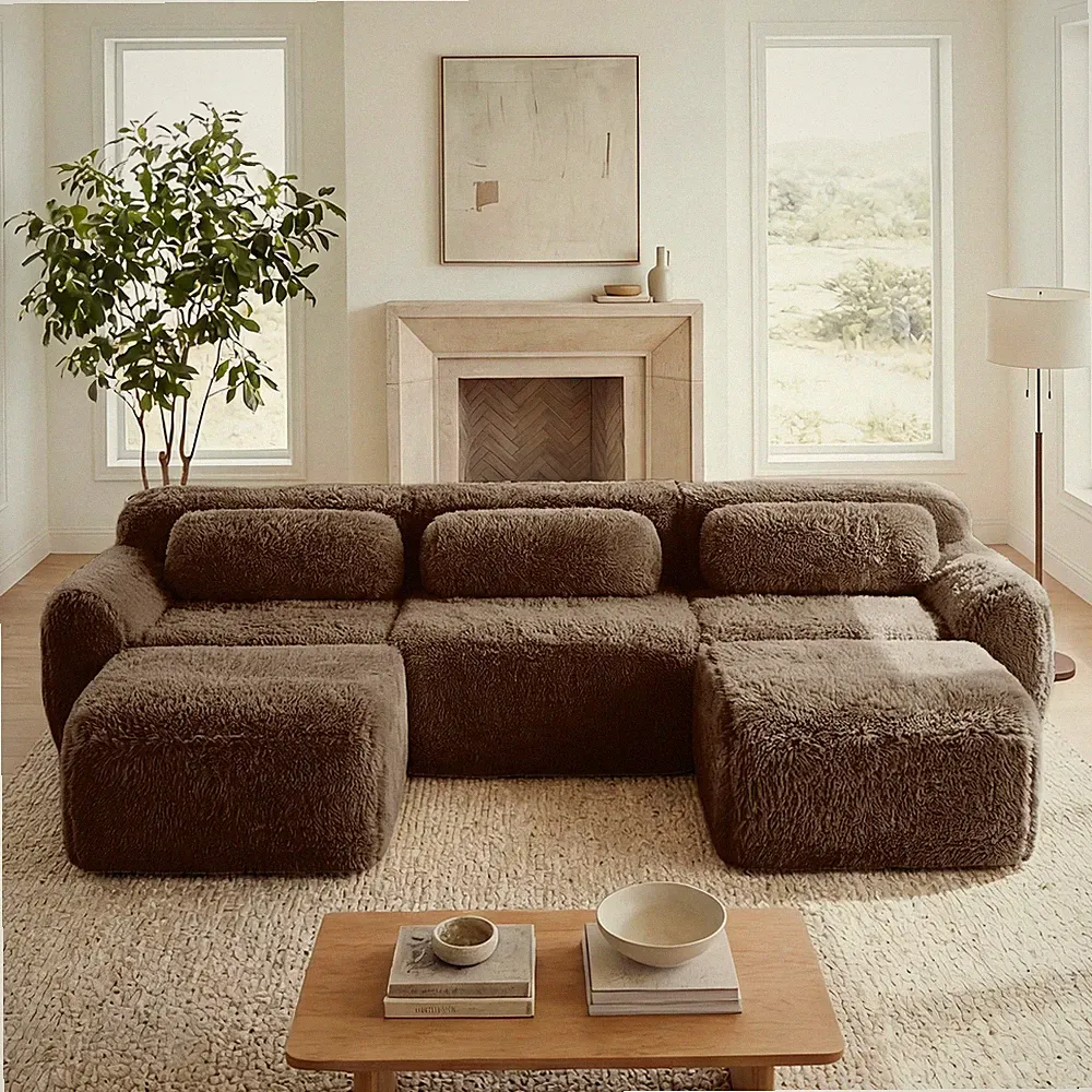 U-shaped Boneless Sofa 32D High Density Sponge Bottom Anti-Slip Design w/Chaise