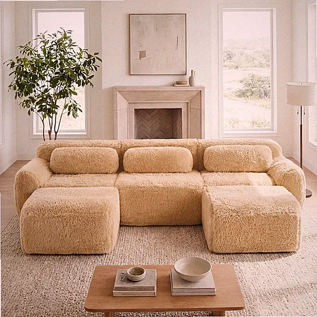 U-shaped Boneless Sofa,32D High Density Sponge Bottom,Anti-Slip Design With Chai