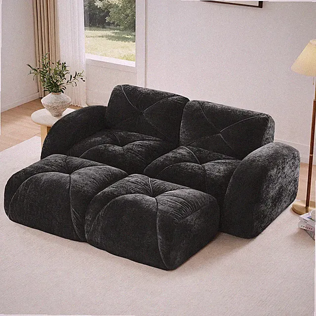 U-shaped Boneless Sofa,Soft Velvet Fabric,Tufted Design,32D High Density Spong