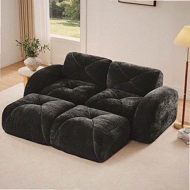 U-shaped Boneless Sofa,Soft Velvet Fabric,Tufted Design,32D High Density Sponge