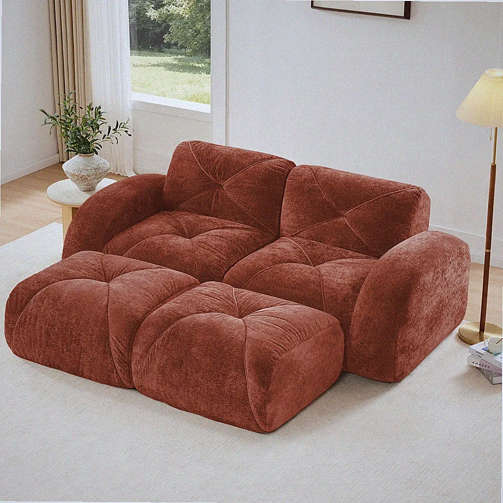 U-shaped Boneless Sofa,Soft Velvet Fabric,Tufted Design,32D High Density Sponge