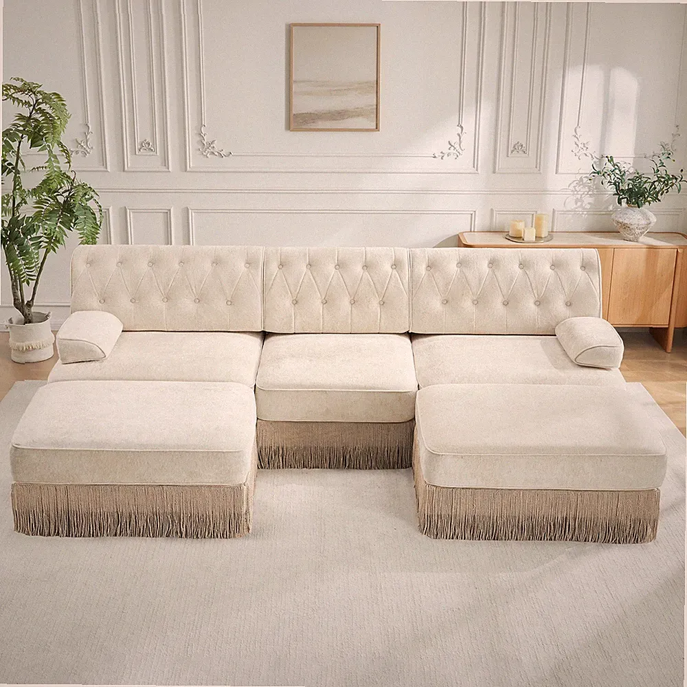 U Shaped Breathable Comfort Velvet Fabric,Chesterfield Style Sofa,Floor-grazing