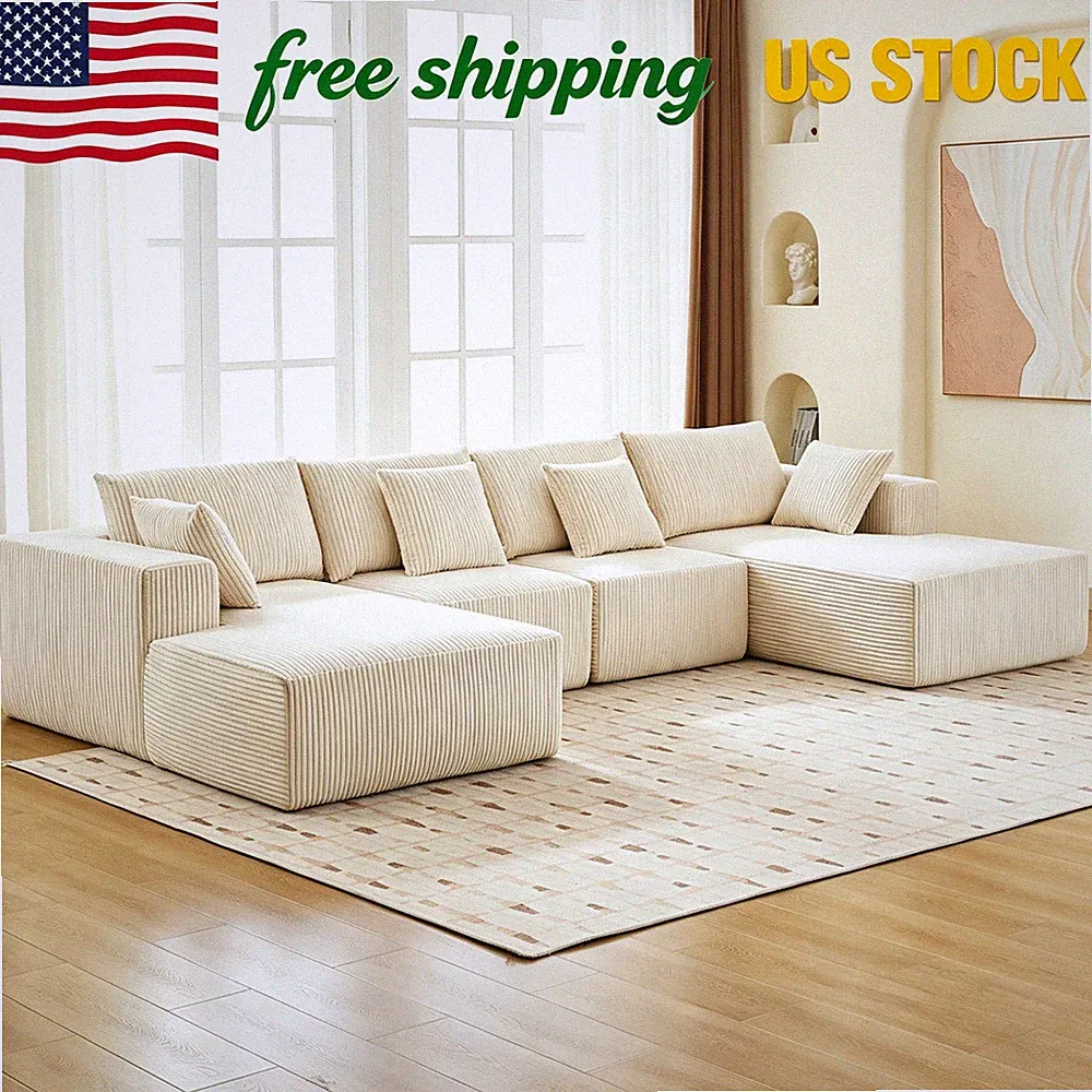 U Shaped Cloud Couch 137" Boneless Modular Sectional Sofa with Chaise Corduroy
