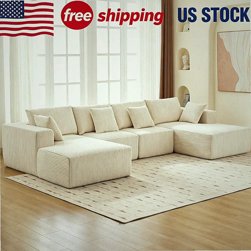 U Shaped Cloud Couch 137" Modular Sectional Sofa with Chaise Corduroy Boneless