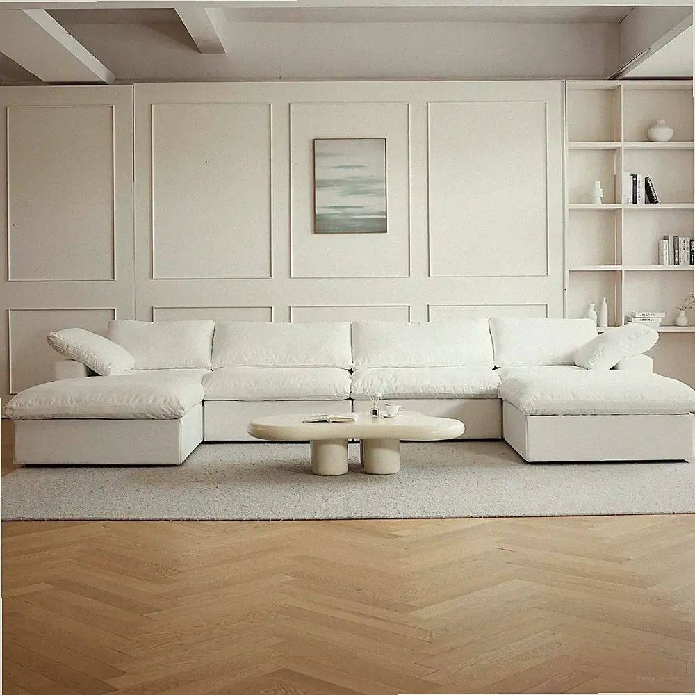 U-Shaped Cloud Couches for Living Room, 6-Seats Modular Convertible Sectional So