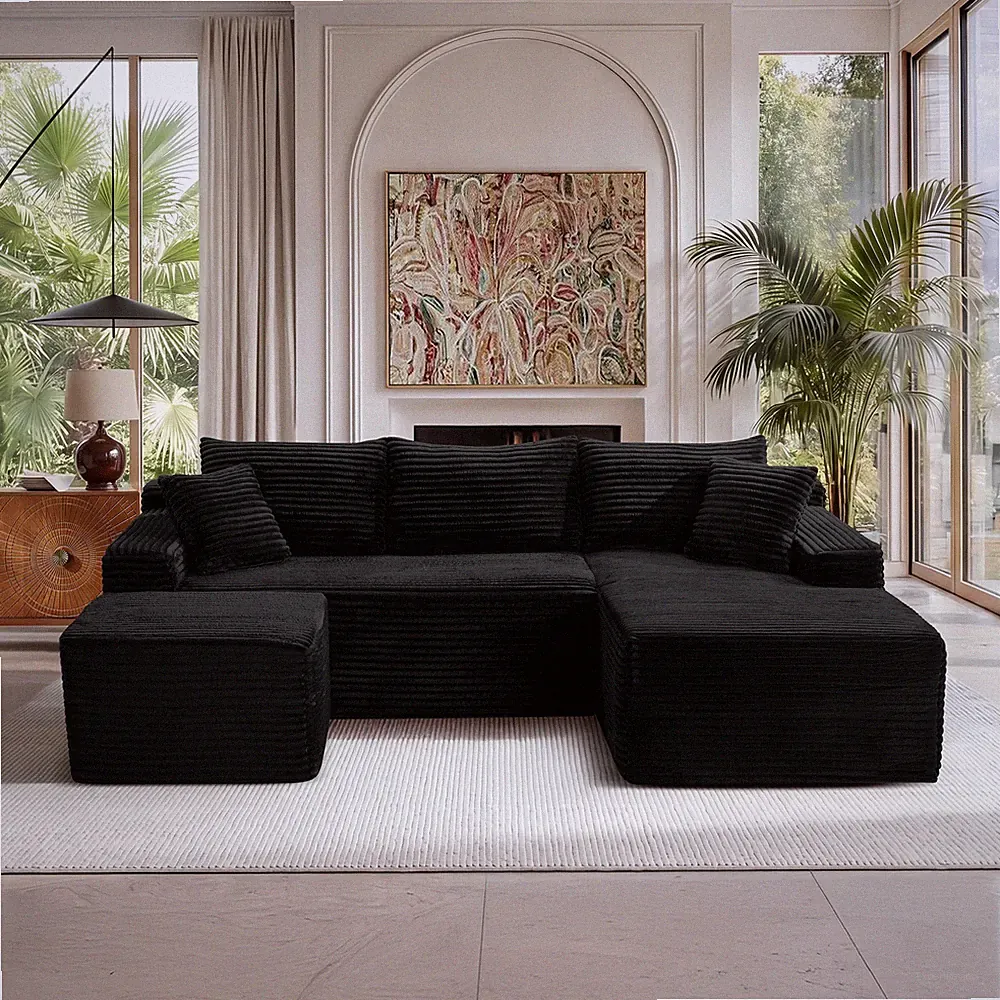 U-Shaped Cloud Sectional Sofa 106.3" Deep Seat Sleeper No Assembly