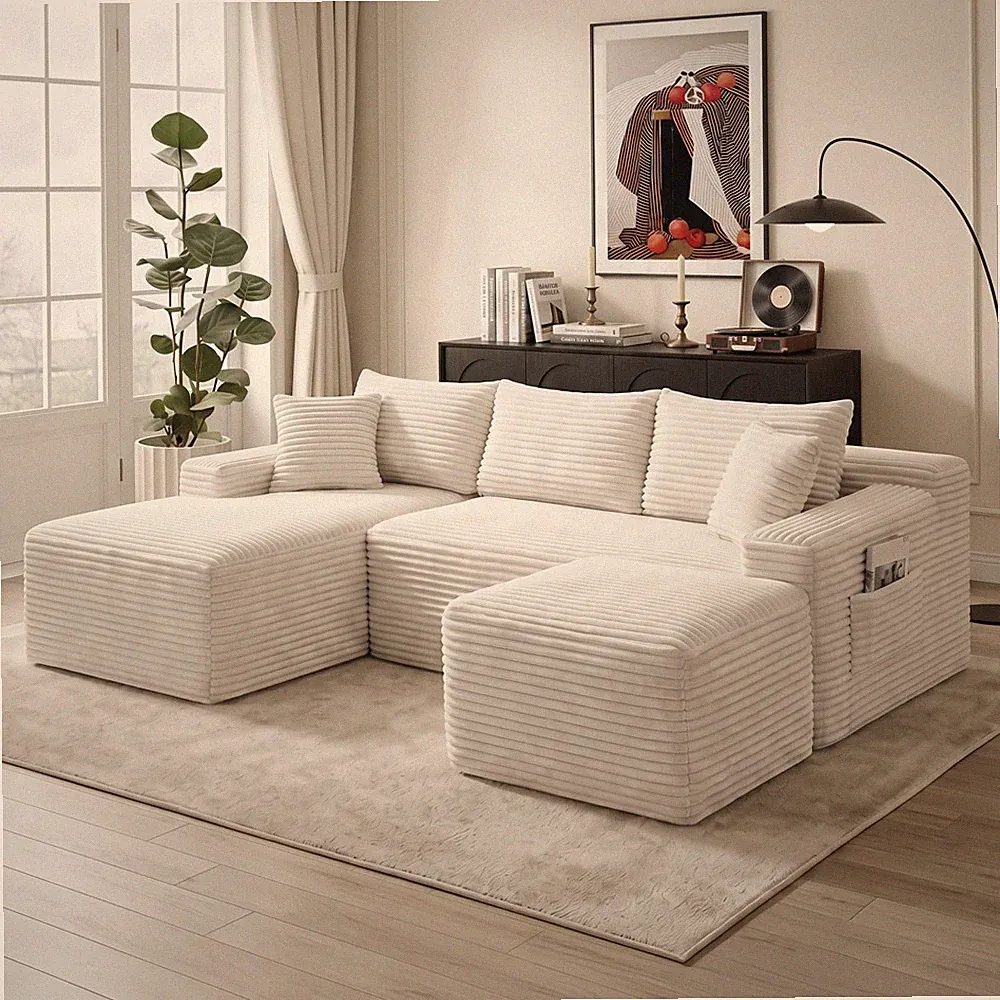 U-Shaped Cloud Sectional Sofa with Deep Seat 5 Seater Modular Couch Sleeper Sofa
