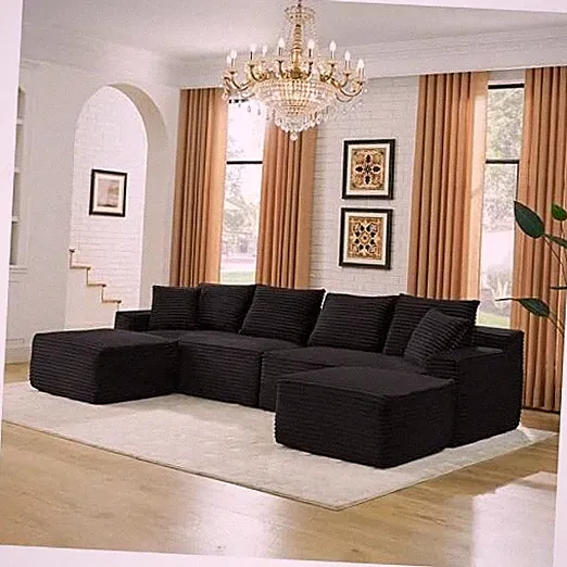U-Shaped Compressed Modular Foam Sofas Symmetrical Boneless Cloud Sectional
